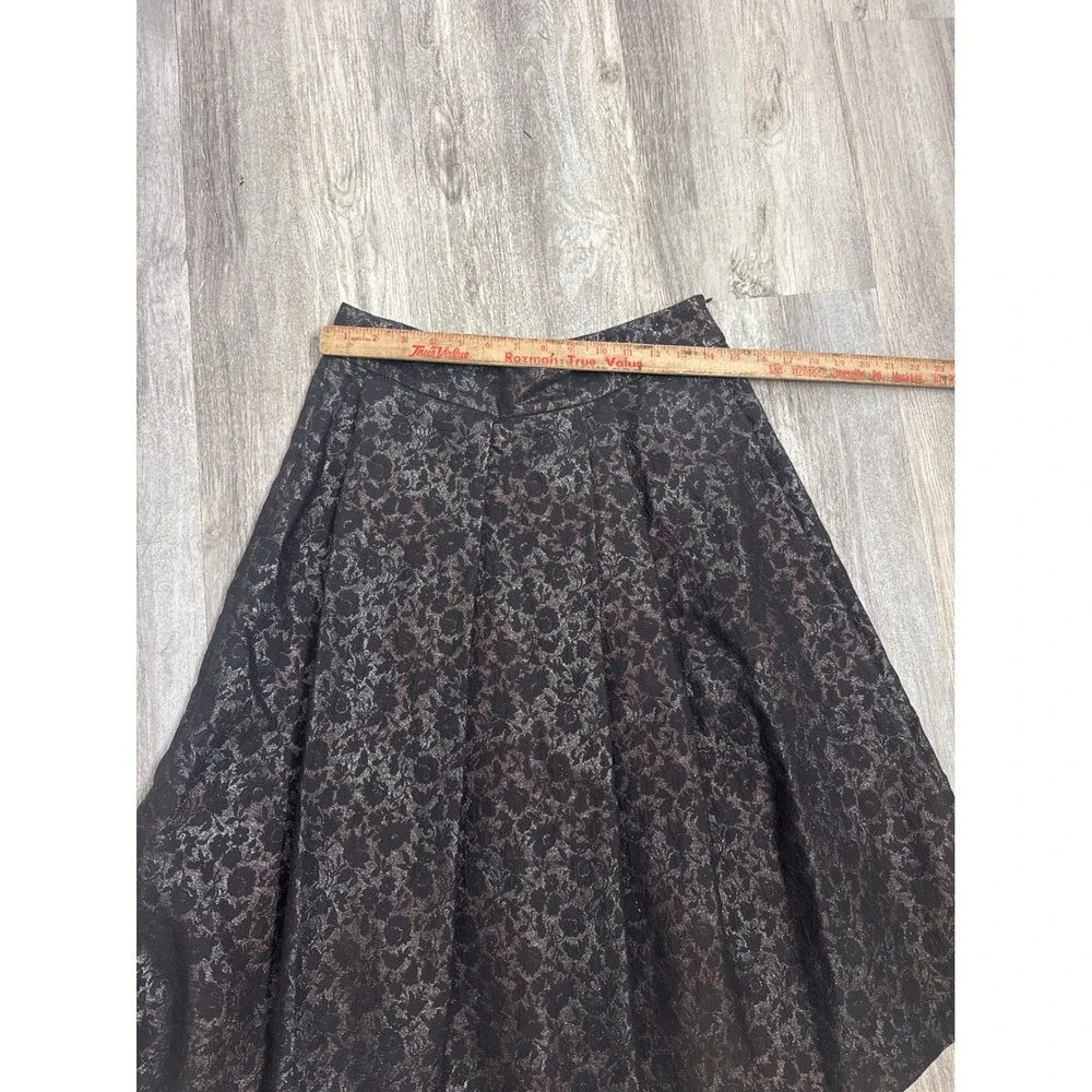 Dries Van Noten‎ Metallic Jacquard Midi Skirt Black Bronze Pleated Size 40